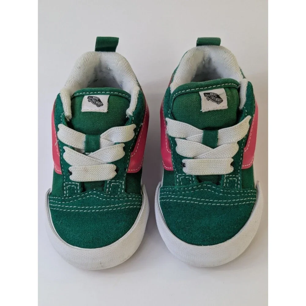 6.0 VANS Knu Skool Elastic Lace Unisex Kids Low Top Sneakers Green/Pink/White